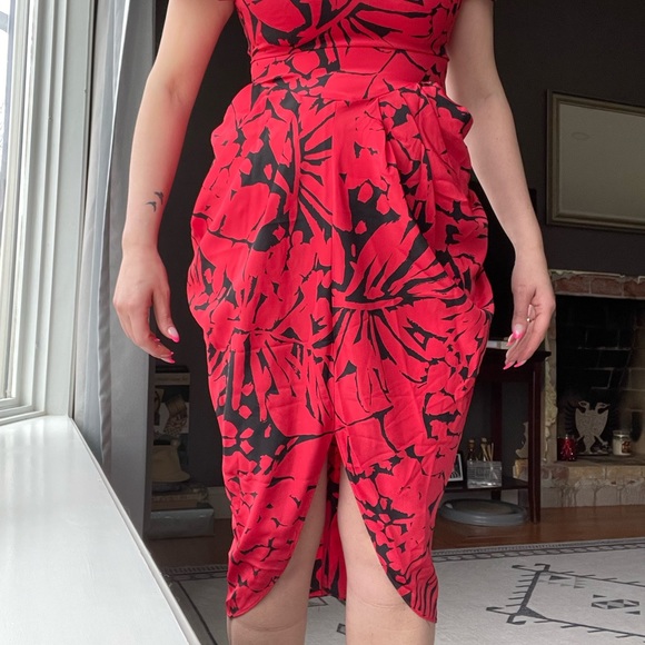 *RARE* Vintage 1980s Joni Blair Red and Black Abstract Pattern Dress - Picture 13 of 15